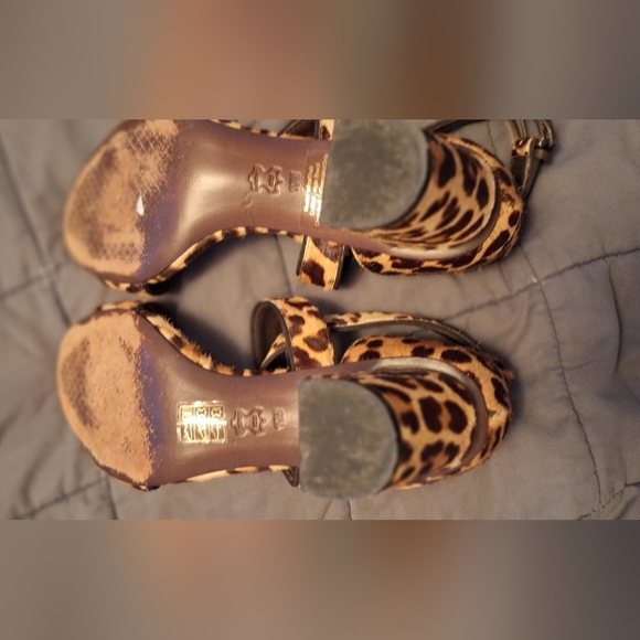 Tory Burch Pony Hair Leopard Strappy Sandals Sz 10M 3in heel Summer Animal Prnt - Picture 11 of 11